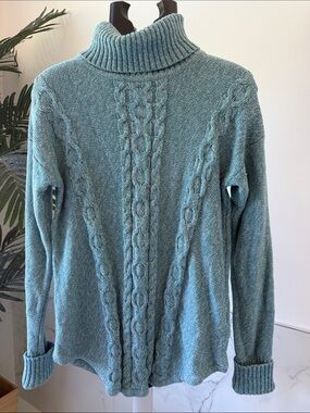 100% Cotton L.L.Bean Double L Mixed-Cable Sweater Turtleneck Medium